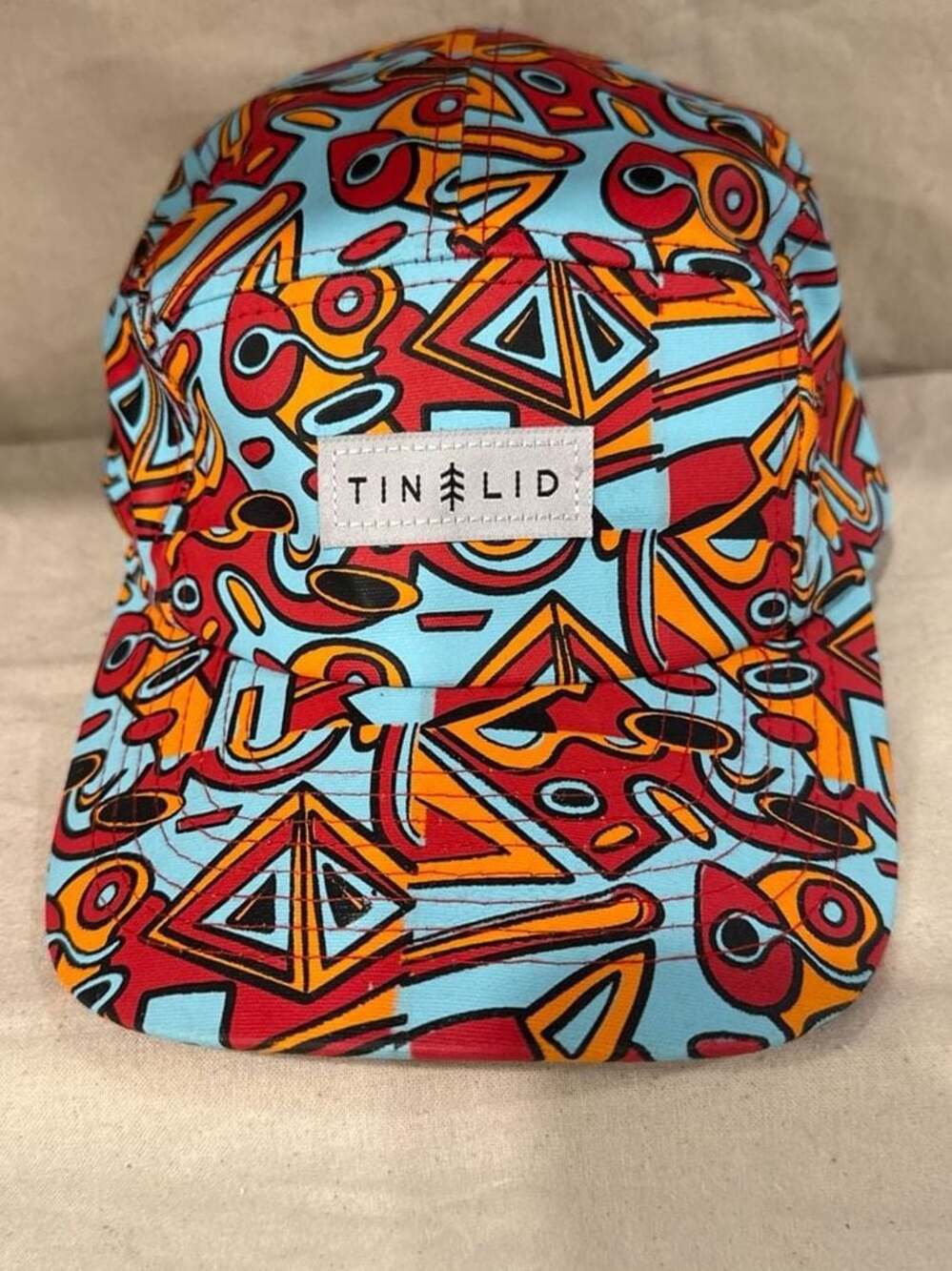 Tin Lid 5 Panel Abstract Geometric Print Retro Hat